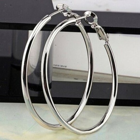Jewelry - 18k White Gold Filled Large Hoop Earrings 50mm
